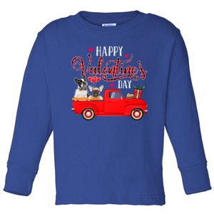 Happy Valentine's Day Funny Plaid Red Truck French Bulldog Funny Gift Toddler Long Sleeve Shirt