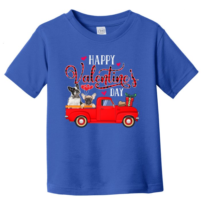 Happy Valentine's Day Funny Plaid Red Truck French Bulldog Funny Gift Toddler T-Shirt