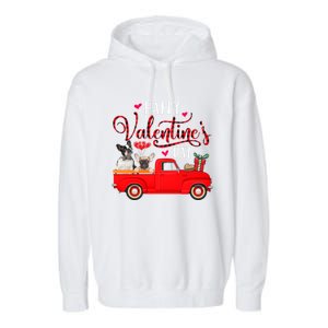 Happy Valentine's Day Funny Plaid Red Truck French Bulldog Funny Gift Garment-Dyed Fleece Hoodie