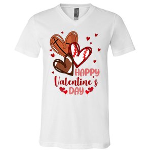 Happy Valentines Day Sports Lover Heart Gift V-Neck T-Shirt