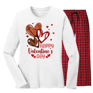 Happy Valentines Day Sports Lover Heart Gift Women's Long Sleeve Flannel Pajama Set 