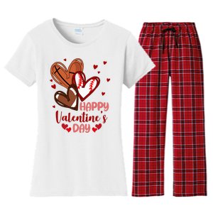 Happy Valentines Day Sports Lover Heart Gift Women's Flannel Pajama Set