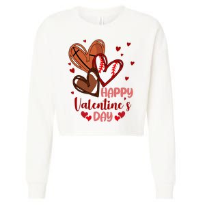 Happy Valentines Day Sports Lover Heart Gift Cropped Pullover Crew