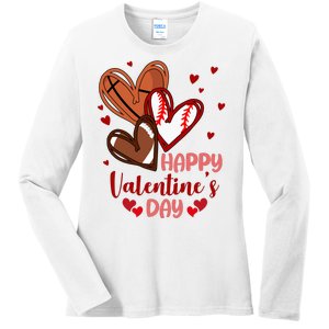 Happy Valentines Day Sports Lover Heart Gift Ladies Long Sleeve Shirt