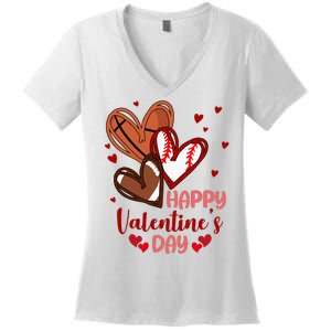 Happy Valentines Day Sports Lover Heart Gift Women's V-Neck T-Shirt