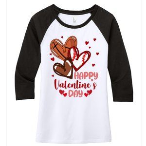 Happy Valentines Day Sports Lover Heart Gift Women's Tri-Blend 3/4-Sleeve Raglan Shirt