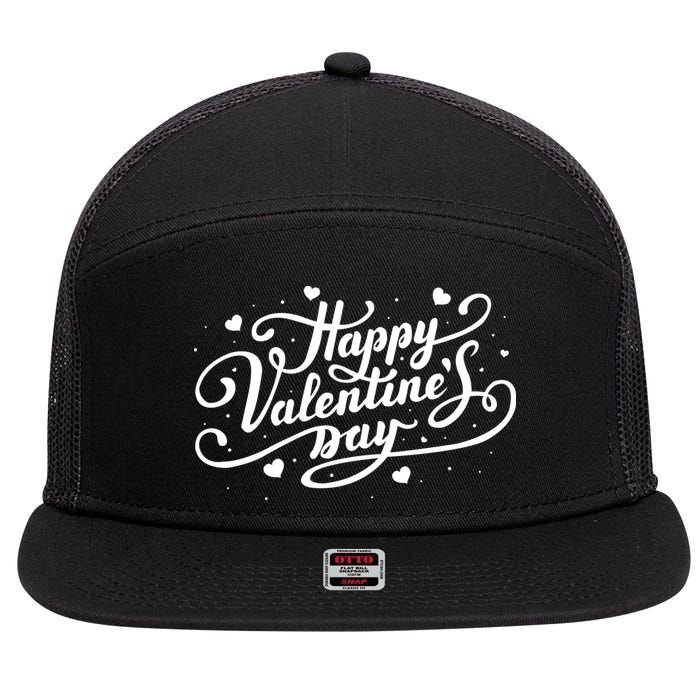 Happy Valentine's Day Simple Logo 7 Panel Mesh Trucker Snapback Hat