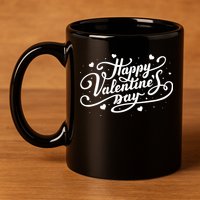 Happy Valentine's Day Simple Logo 11oz C Handle Ceramic Mug