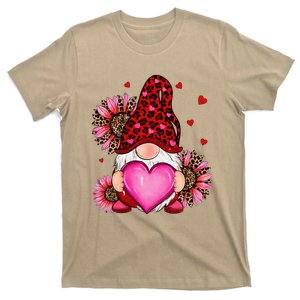 Happy Valentine's Day Gnome Holding Heart Sunflower Leopard T-Shirt