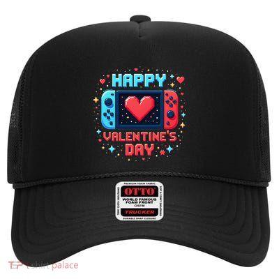 Happy Valentines Day Video Games Heart Gamer Gift High Crown Mesh Back Trucker Hat