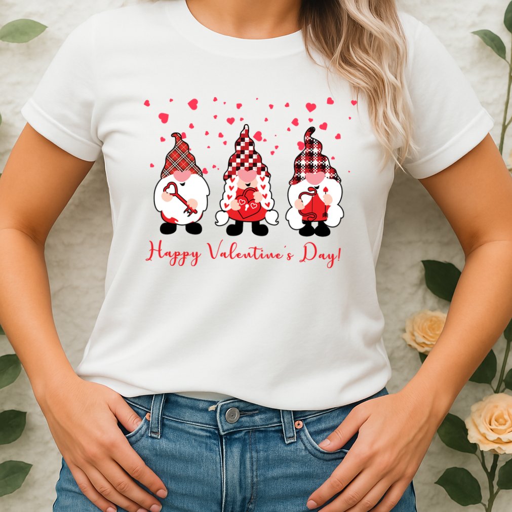 Happy Valentines Day Gnome Cute Gift Womens T-Shirt