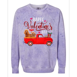 Happy Valentine's Day Funny Red Plaid Truck Poodle Lover Gift Colorblast Crewneck Sweatshirt