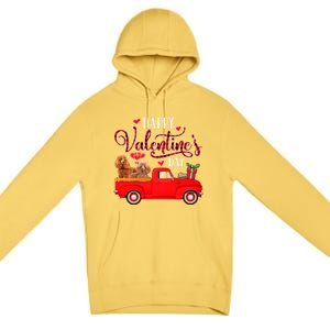 Happy Valentine's Day Funny Red Plaid Truck Poodle Lover Gift Premium Pullover Hoodie