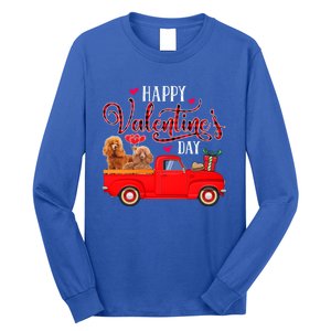 Happy Valentine's Day Funny Red Plaid Truck Poodle Lover Gift Long Sleeve Shirt