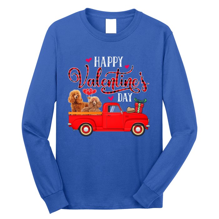 Happy Valentine's Day Funny Red Plaid Truck Poodle Lover Gift Long Sleeve Shirt