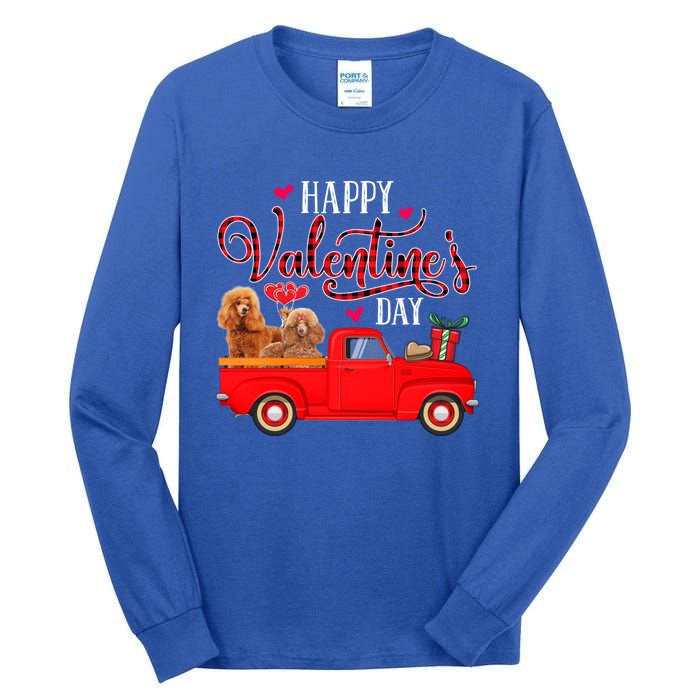 Happy Valentine's Day Funny Red Plaid Truck Poodle Lover Gift Tall Long Sleeve T-Shirt