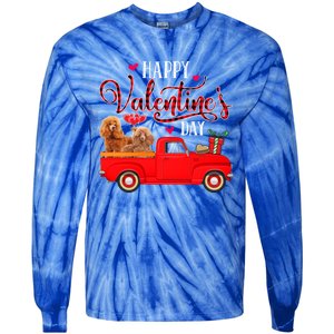 Happy Valentine's Day Funny Red Plaid Truck Poodle Lover Gift Tie-Dye Long Sleeve Shirt