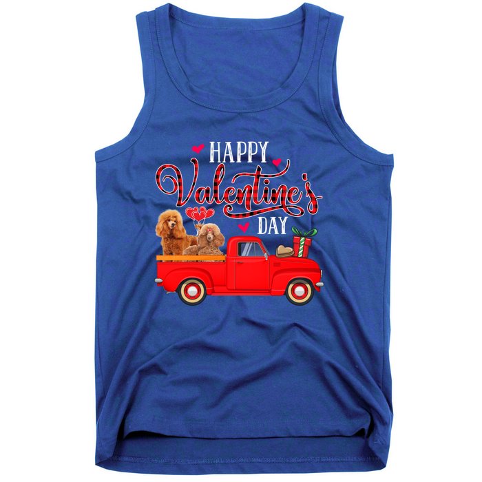 Happy Valentine's Day Funny Red Plaid Truck Poodle Lover Gift Tank Top