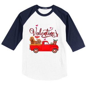 Happy Valentine's Day Funny Red Plaid Truck Poodle Lover Gift Baseball Sleeve Shirt