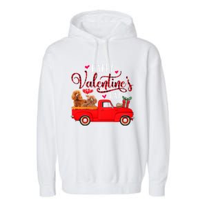 Happy Valentine's Day Funny Red Plaid Truck Poodle Lover Gift Garment-Dyed Fleece Hoodie