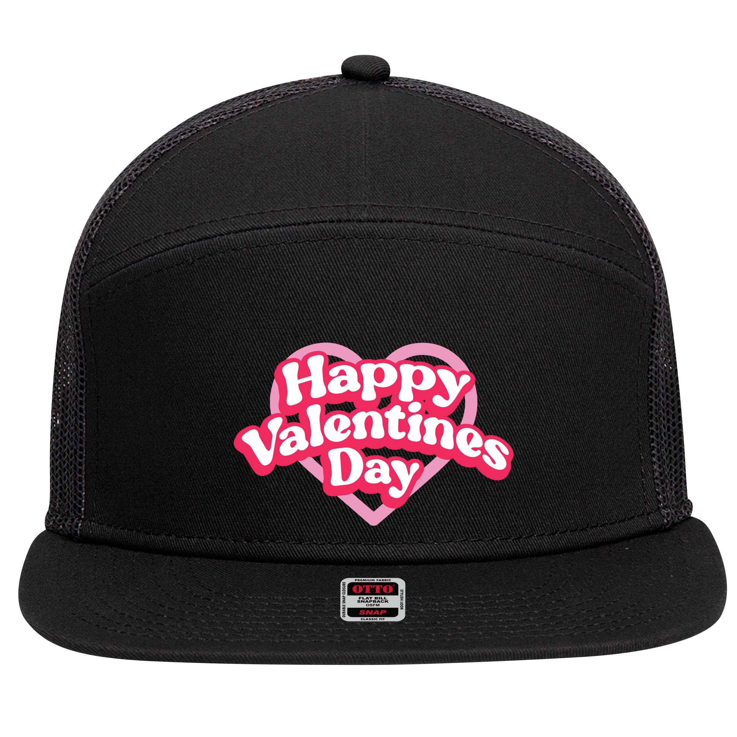 Happy Valentines Day 7 Panel Mesh Trucker Snapback Hat
