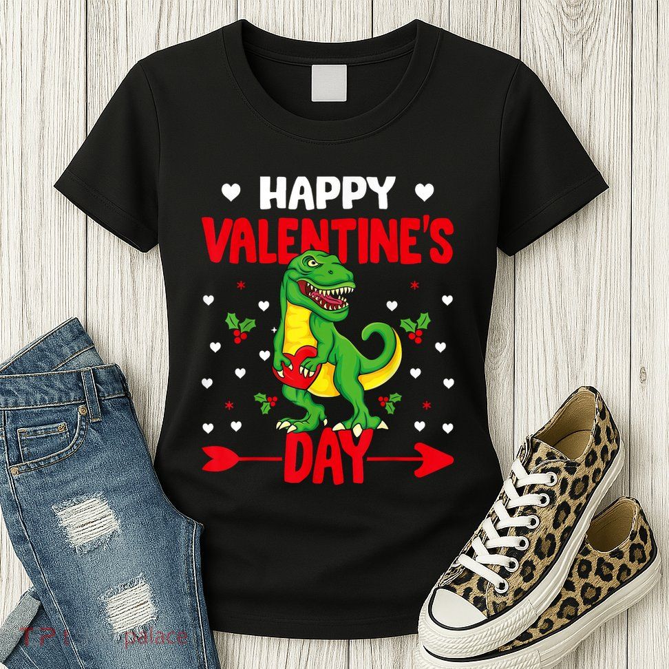Happy ValentineS Day Dinosaur Happy ValentineS Day Outfits Womens T-Shirt