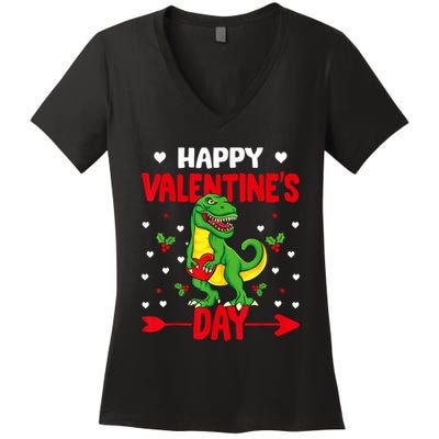 Happy ValentineS Day Dinosaur Happy ValentineS Day Outfits Women's V-Neck T-Shirt