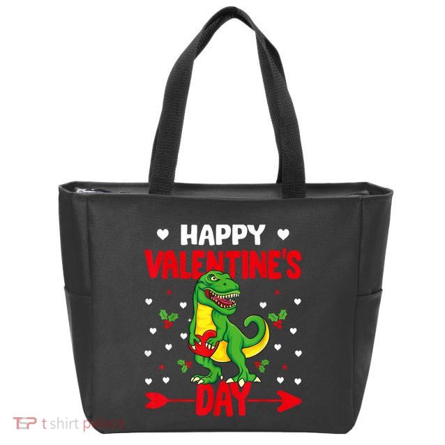 Happy ValentineS Day Dinosaur Happy ValentineS Day Outfits Zip Tote Bag