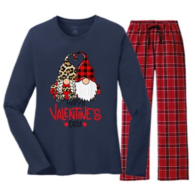 Happy Valentine's Day Gnomes Couple Valentines Day Love Women's Long Sleeve Flannel Pajama Set 