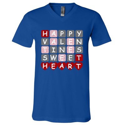 Happy Valentines Day For Word Game Lovers Gift V-Neck T-Shirt