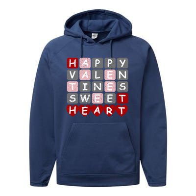 Happy Valentines Day For Word Game Lovers Gift Performance Fleece Hoodie