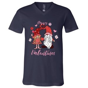 Happy Valentines Day Gnomes Dice Hearts Love V-Neck T-Shirt