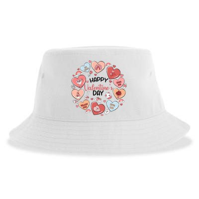 Happy ValentineS Day Conversation Hearts Valentine Sustainable Bucket Hat