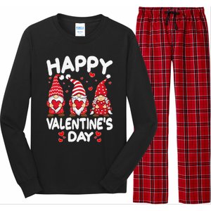 Happy Valentines Day Gnomes Funny Matching Three Gnomies Long Sleeve Pajama Set