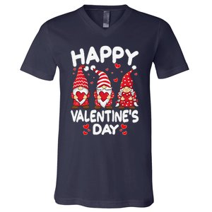 Happy Valentines Day Gnomes Funny Matching Three Gnomies V-Neck T-Shirt