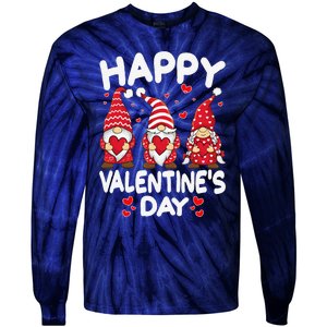 Happy Valentines Day Gnomes Funny Matching Three Gnomies Tie-Dye Long Sleeve Shirt