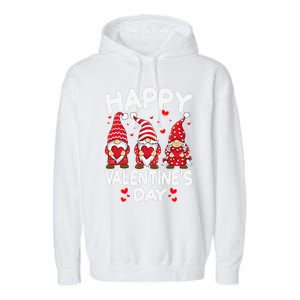 Happy Valentines Day Gnomes Funny Matching Three Gnomies Garment-Dyed Fleece Hoodie