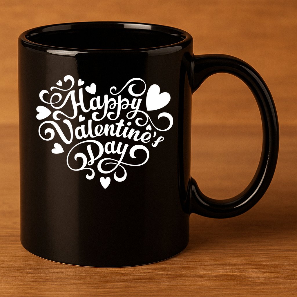 Happy Valentines Day Shaped Heart 11oz C Handle Ceramic Mug