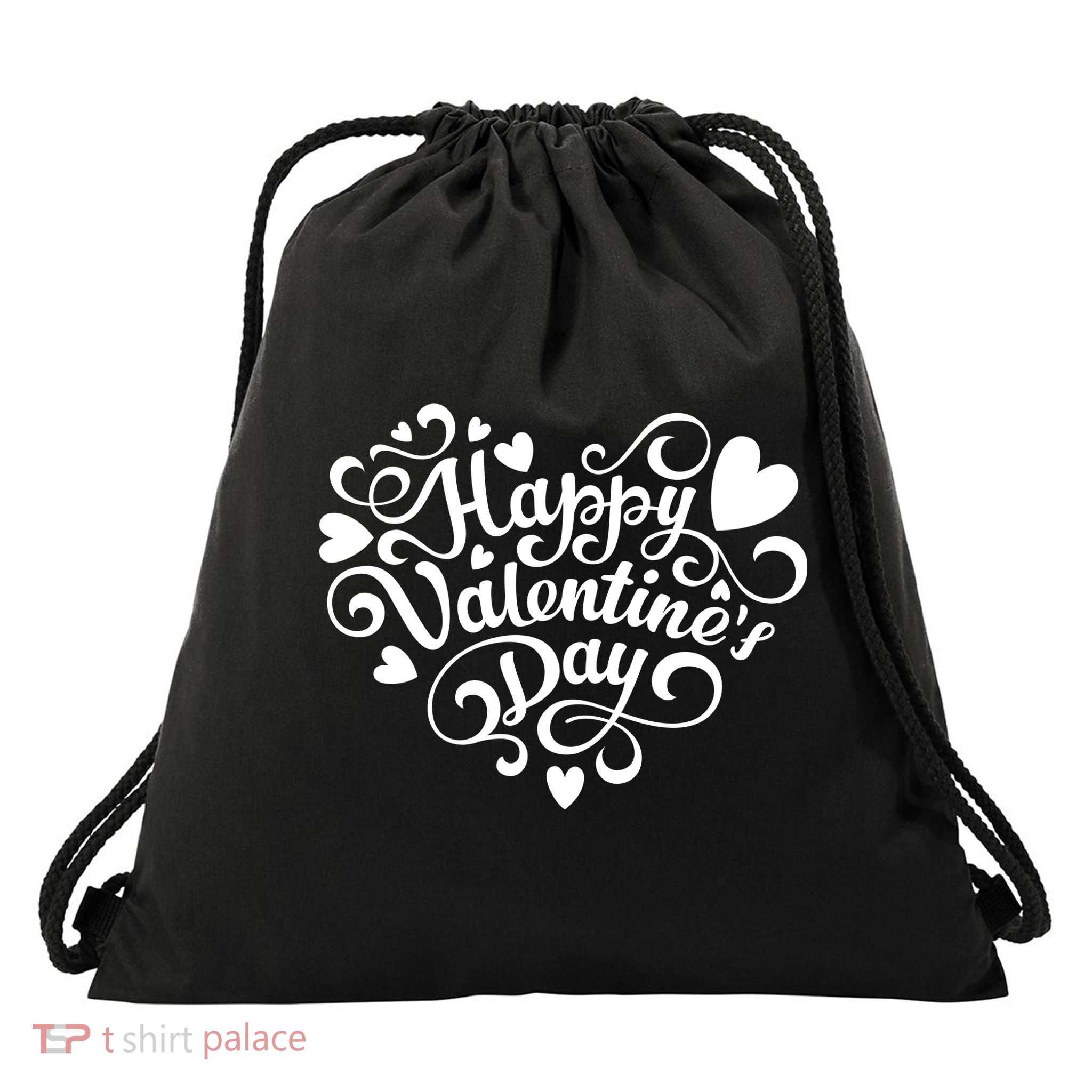 Happy Valentines Day Shaped Heart Drawstring Bag