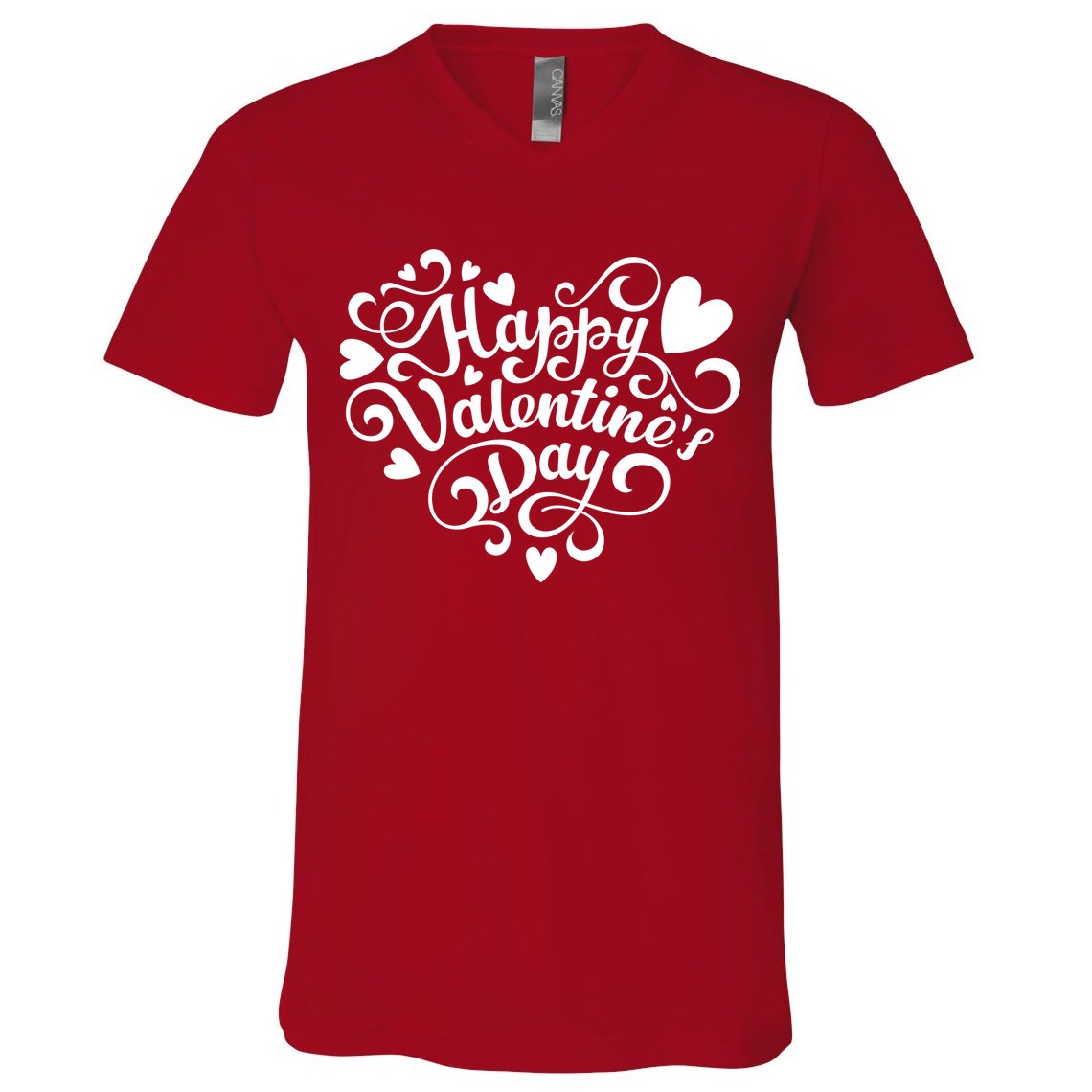Happy Valentines Day Shaped Heart V-Neck T-Shirt