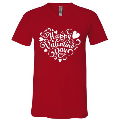 Happy Valentines Day Shaped Heart V-Neck T-Shirt