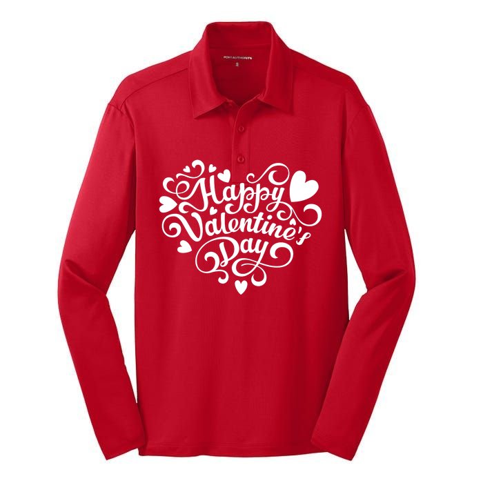 Happy Valentines Day Shaped Heart Silk Touch Performance Long Sleeve Polo