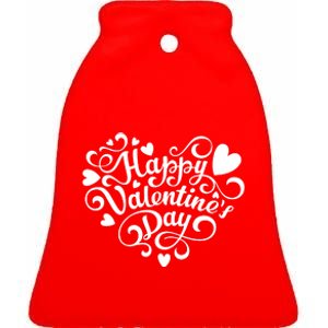 Happy Valentines Day Shaped Heart Ceramic Bell Ornament