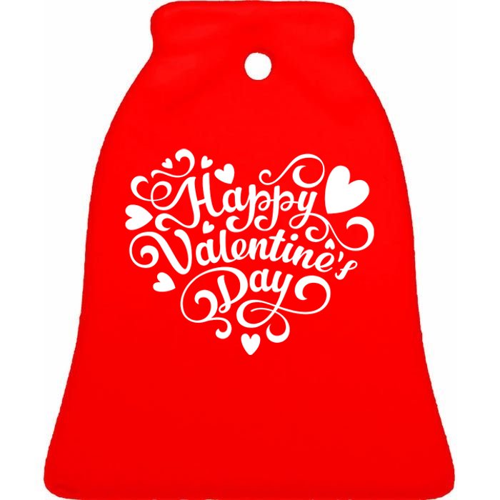 Happy Valentines Day Shaped Heart Ceramic Bell Ornament