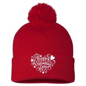 Happy Valentines Day Shaped Heart Pom Pom 12in Knit Beanie