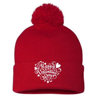 Happy Valentines Day Shaped Heart Pom Pom 12in Knit Beanie
