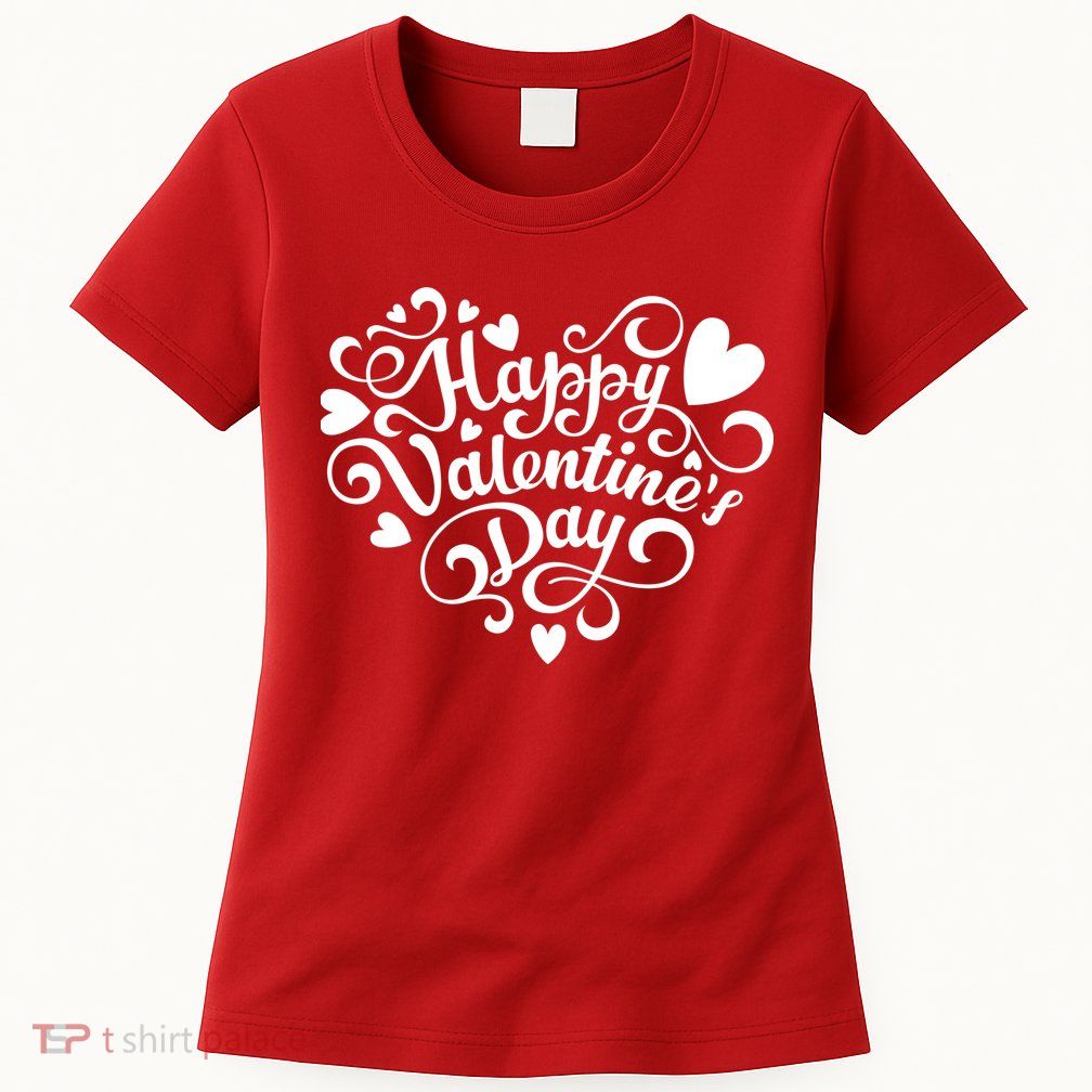 Happy Valentines Day Shaped Heart Womens T-Shirt