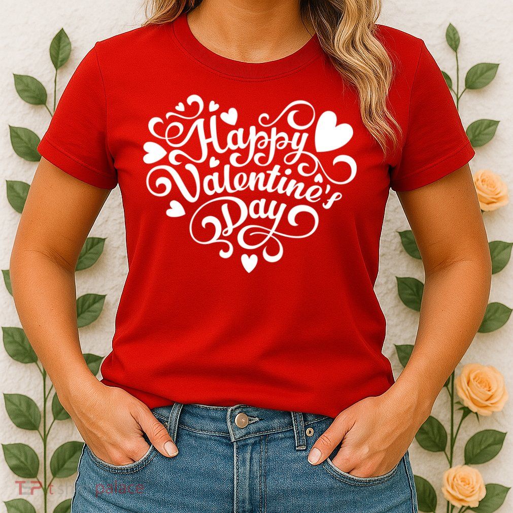 Happy Valentines Day Shaped Heart Womens T-Shirt