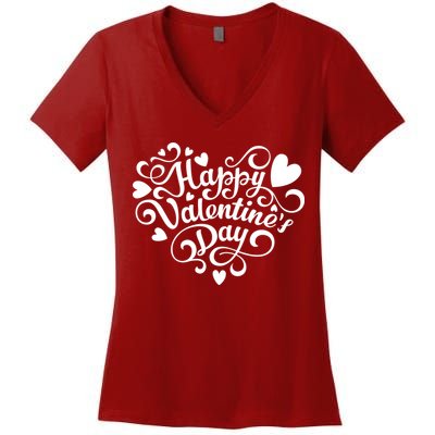 Happy Valentines Day Shaped Heart Women's V-Neck T-Shirt
