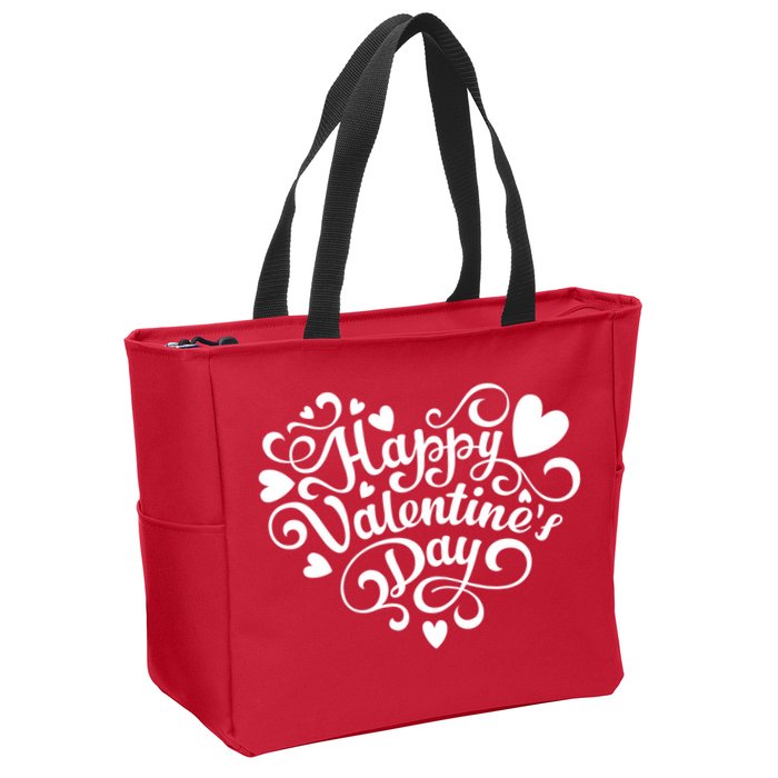 Happy Valentines Day Shaped Heart Zip Tote Bag